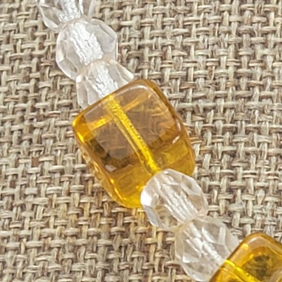 Czechoslovakia Crystal Necklace Amber And Clear Color 17 in Spring Ring Clasp - Picture 2 of 10